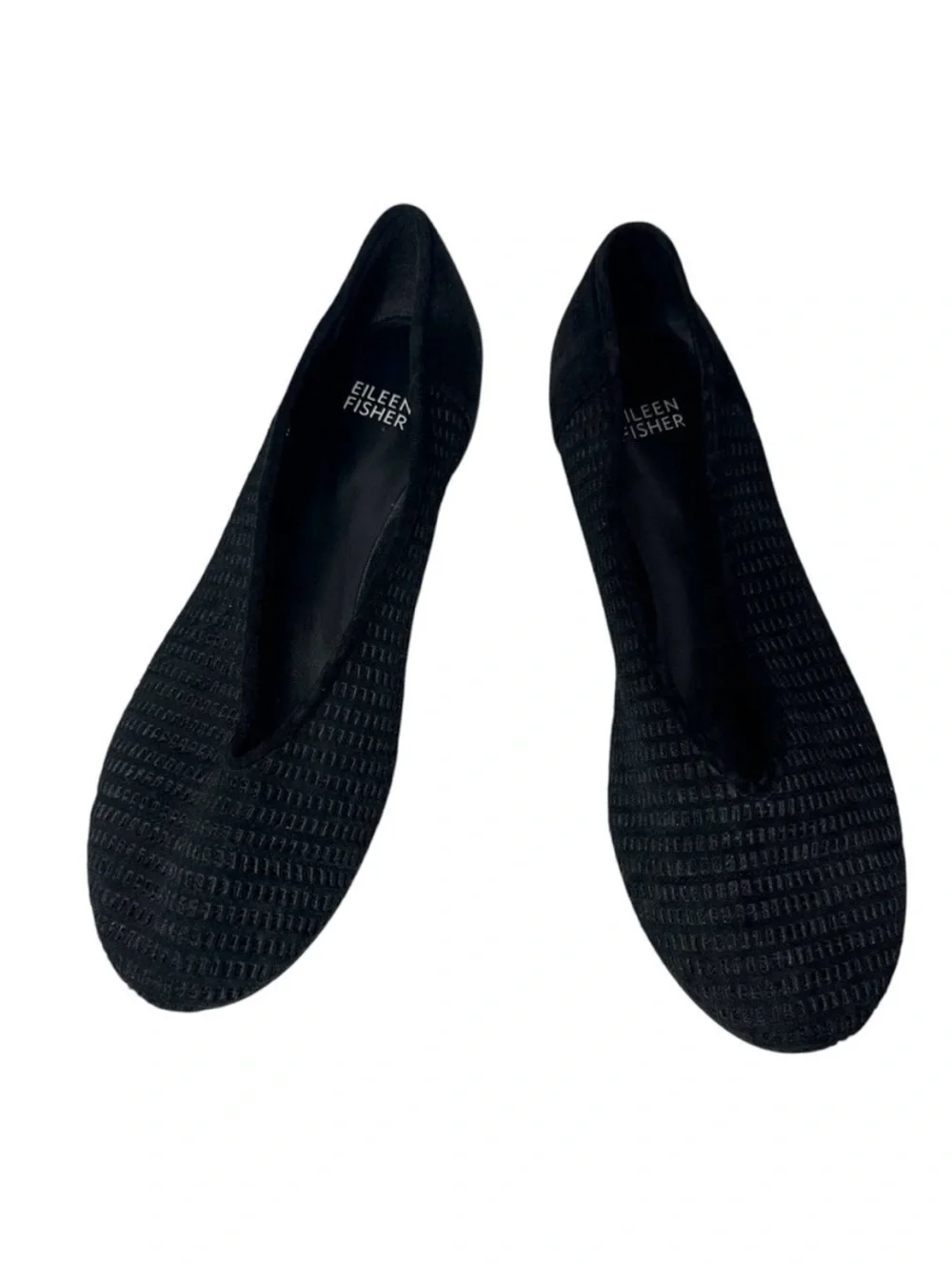Eileen Fisher Black Perforated Suede Ballet Flats